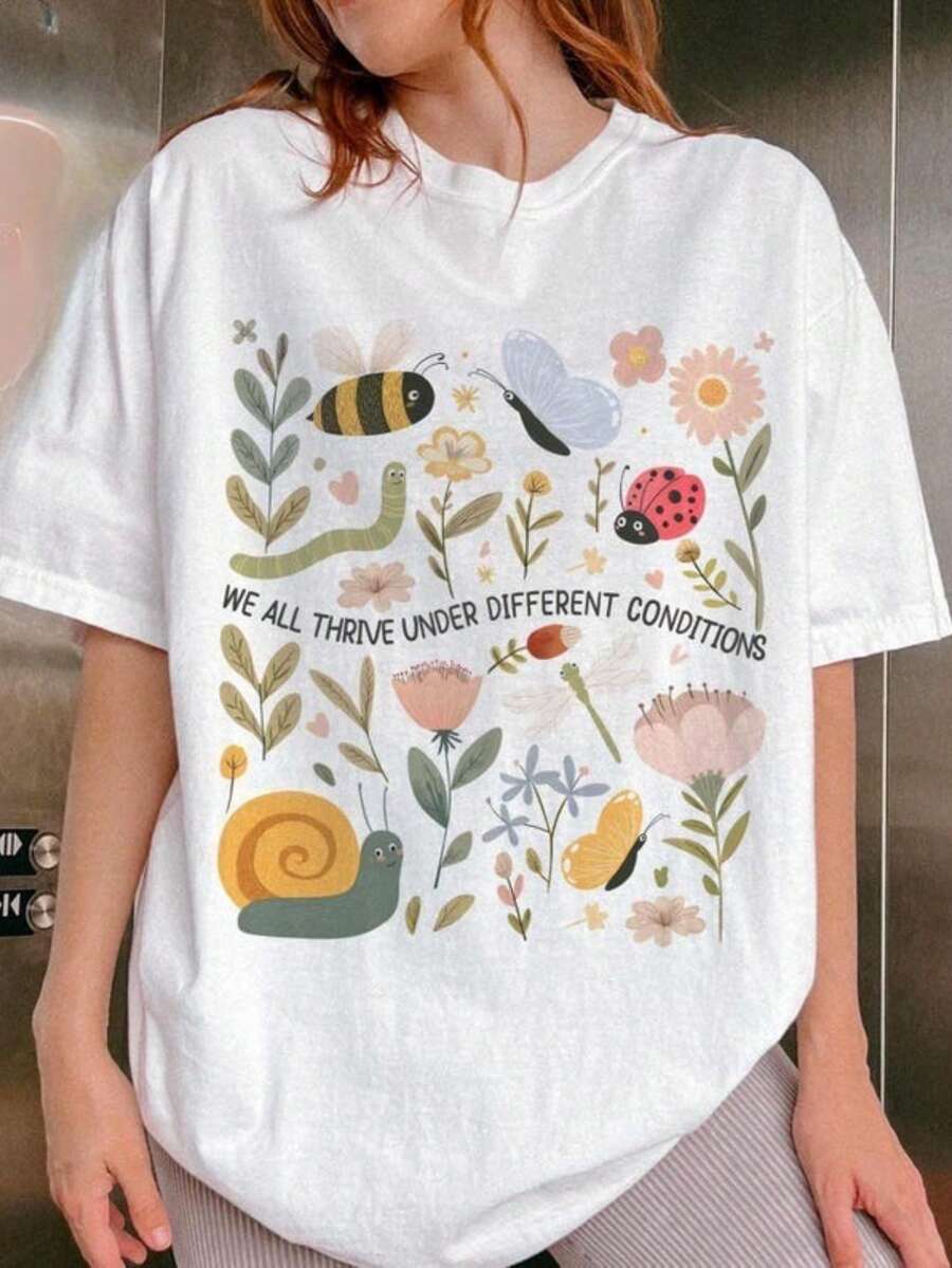 Undershirt Crew Neck - Neurodiversity-Sonderpädagogik-Lehrer Grafik-T-Shirt, lässiges Rundhals-Kurzarm-Oberteil, „Wir alle